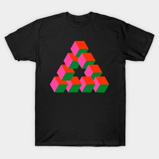 Cubes Optical Illusion in Pink, Red and Green T-Shirt